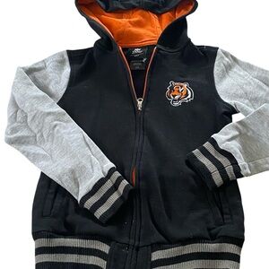 NFL Cincinnati Bengals Orange Distressed Zip Up Girls Hoodie Jacket Size 7/8